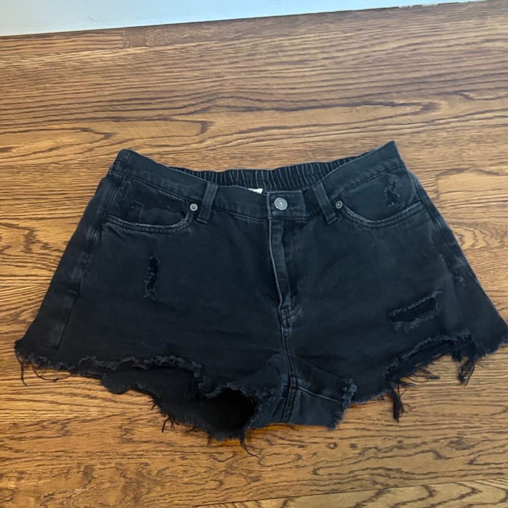Aerie Black Distressed Denim Shorts